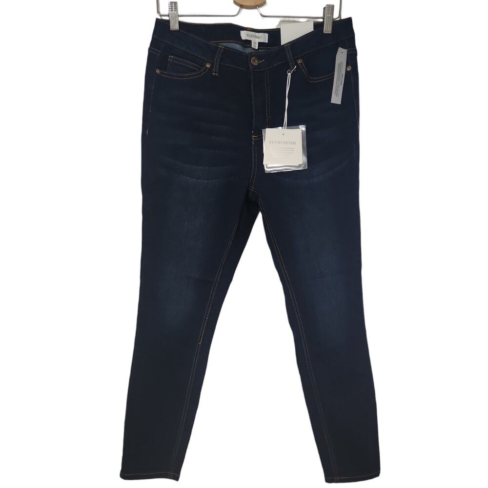 Ellen Tracy Fluid Denim Size 14W Classic Mid Rise Skinny Dark Denim